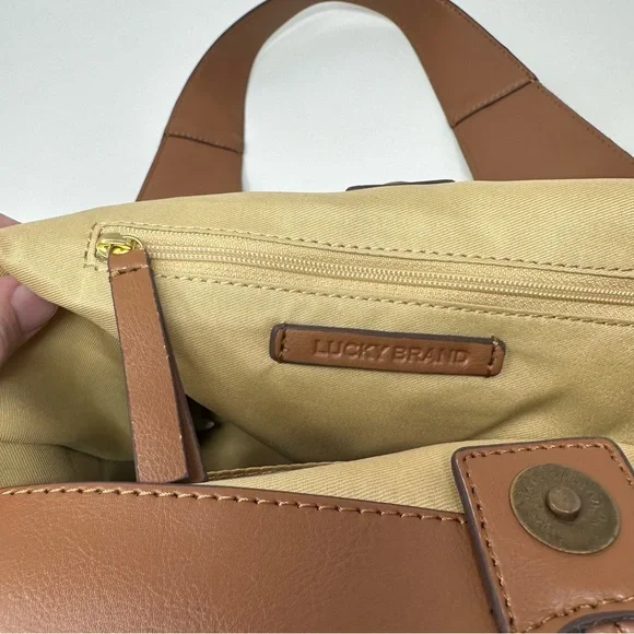 Lucky Brand Purse Brown Tan Blue Plaid Wool Blend Shoulder Bag Tote Front Pocket - Picture 10 of 14